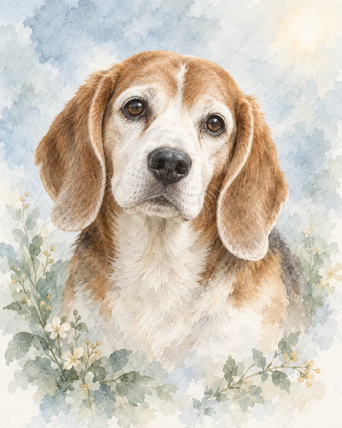 Gentle memorial AI pet portrait example