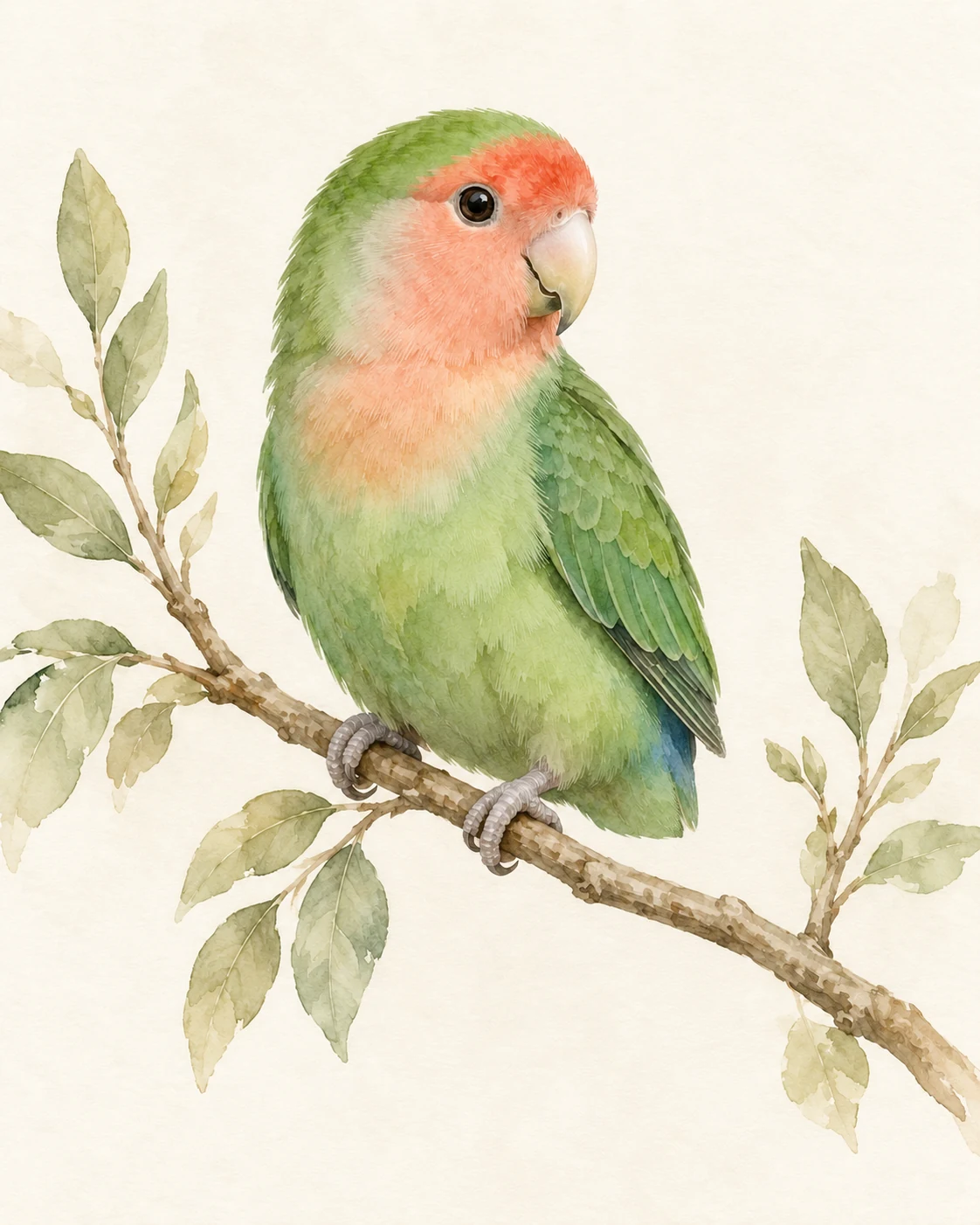 botanical watercolor lovebird portrait