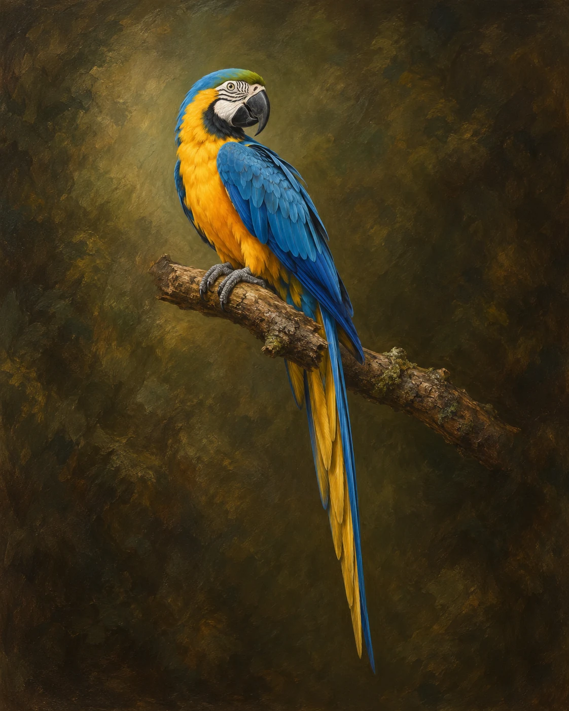 classic oil blue gold macaw portrait