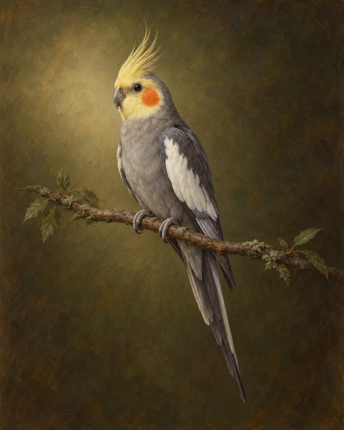classic oil cockatiel portrait