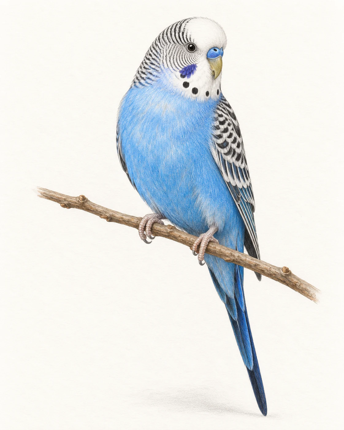 colored pencil blue budgie portrait