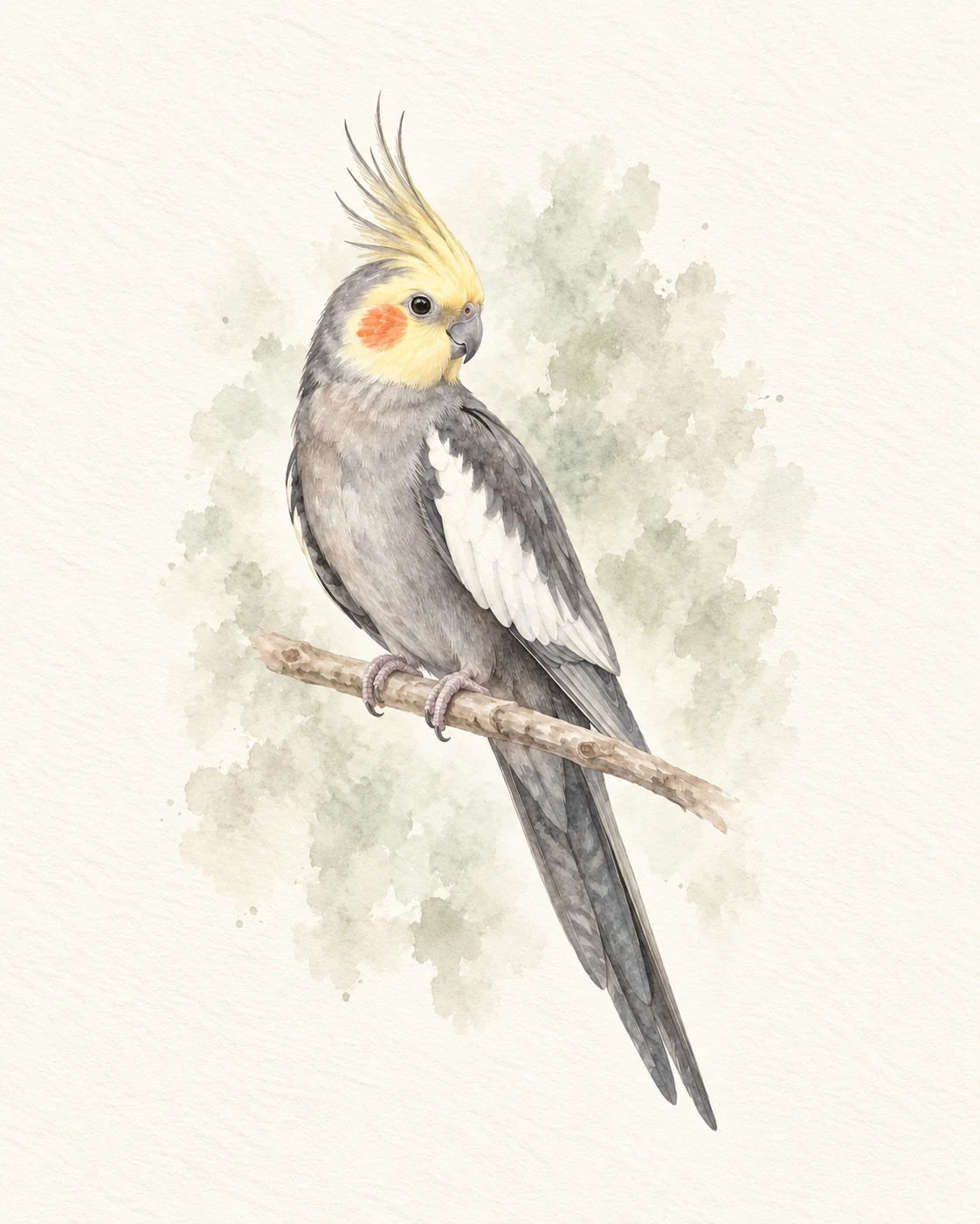 soft watercolor cockatiel portrait