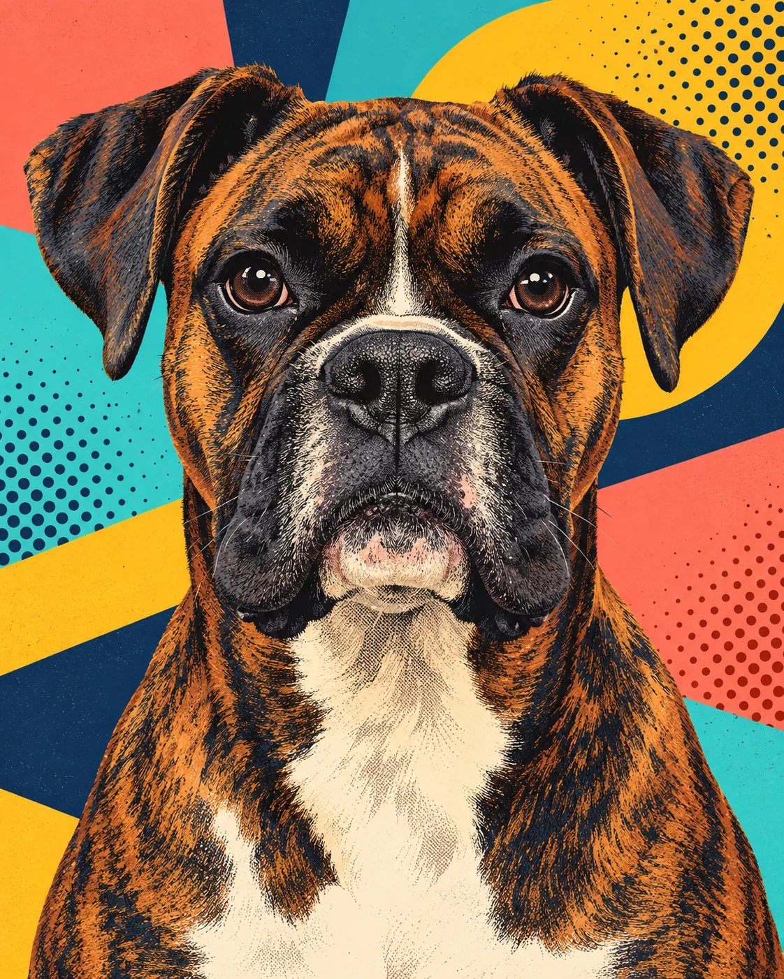 Colorful pop art custom Boxer dog portrait from a photo