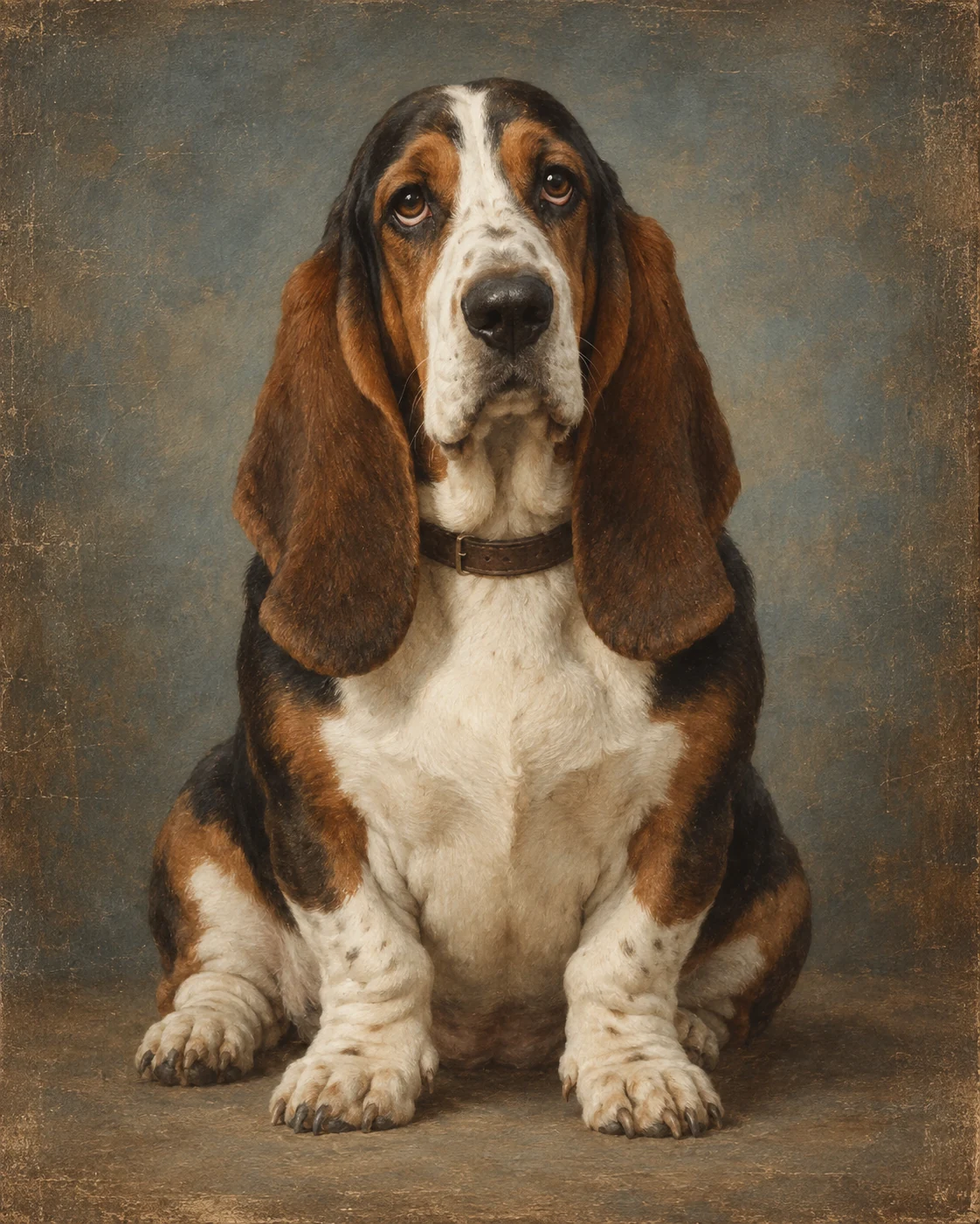 Vintage painted custom dog portrait from a Basset Hound photo