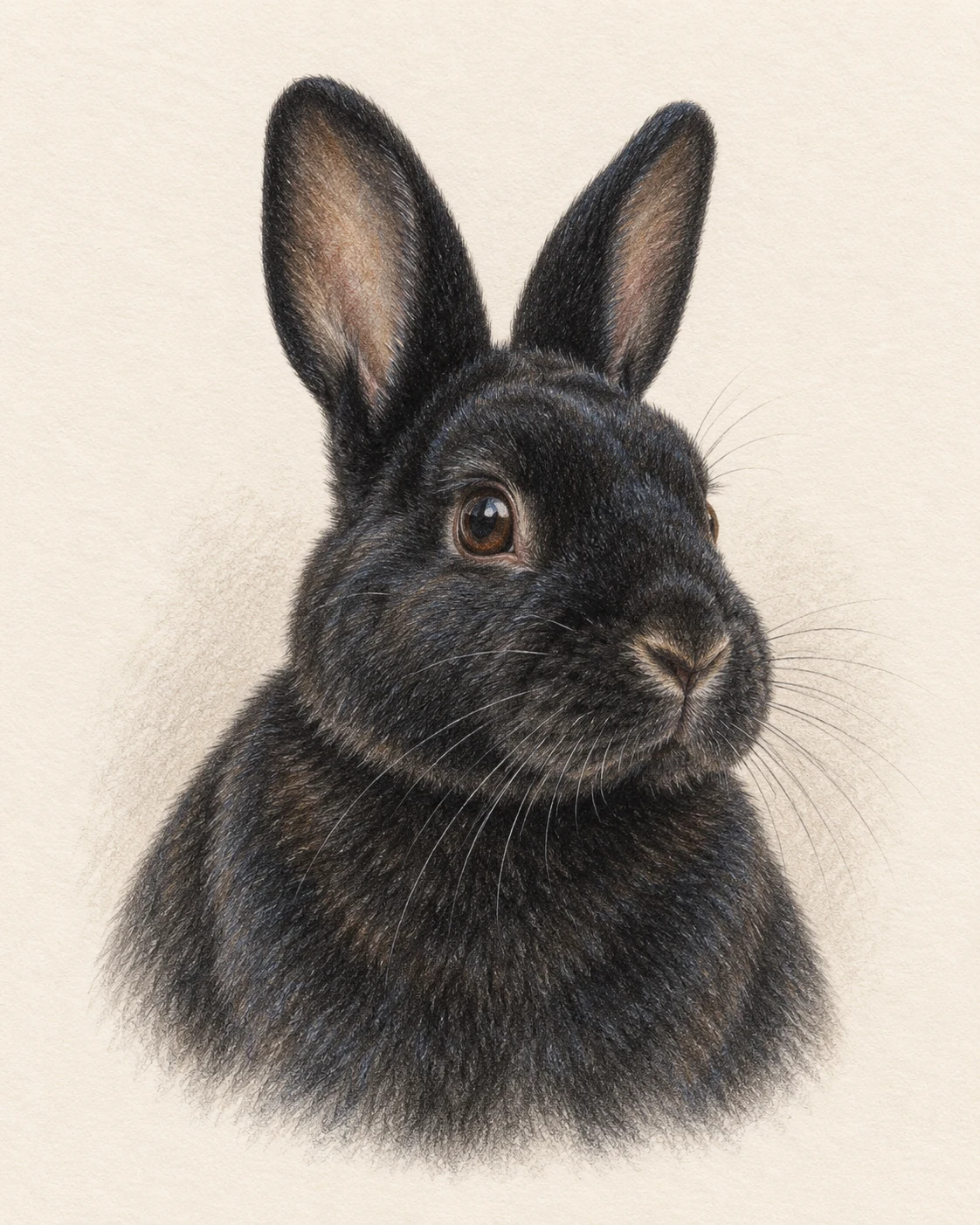 colored pencil black rex rabbit portrait