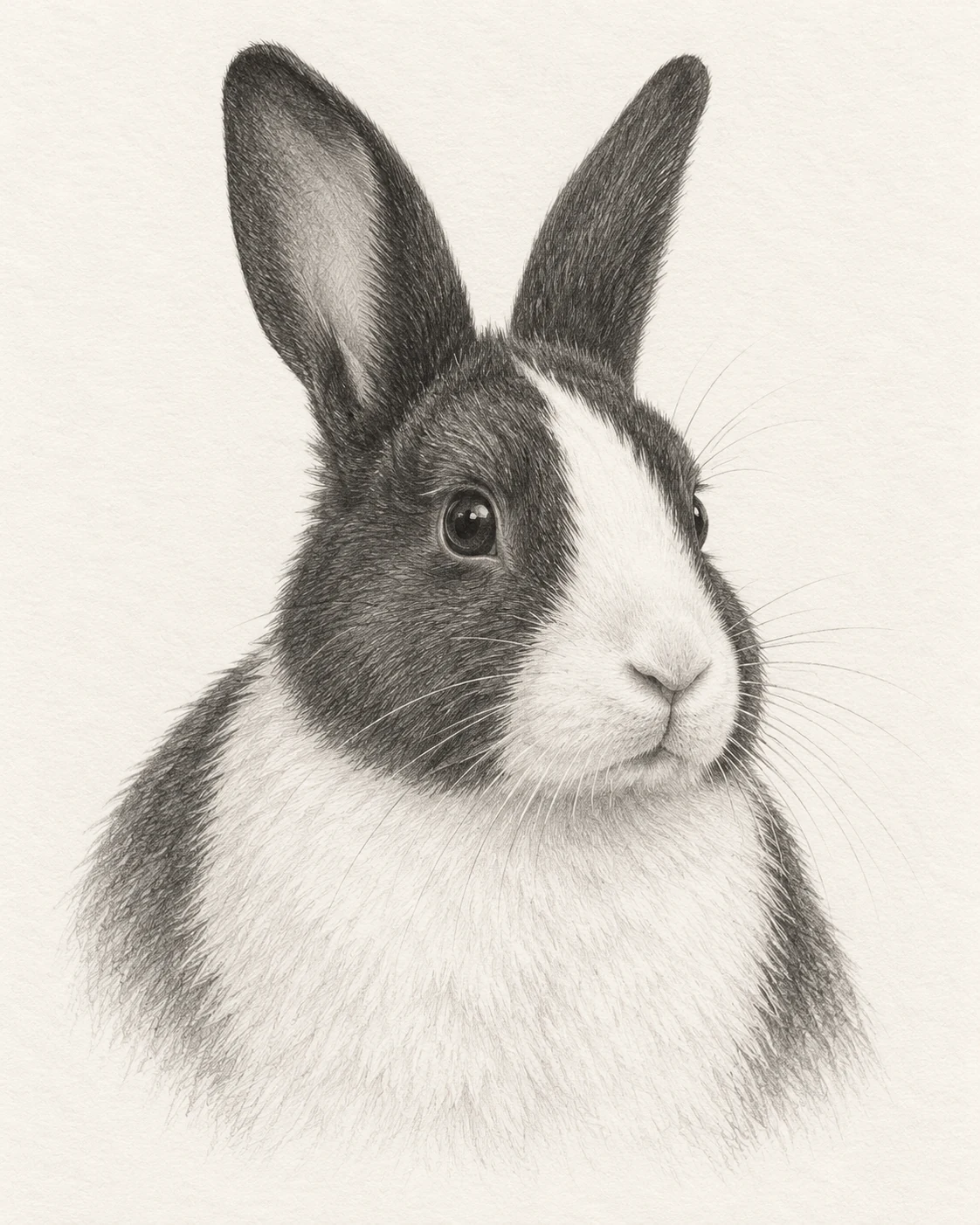 graphite upright ear dutch rabbit portrait