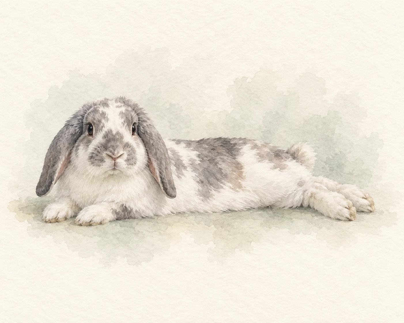 relaxed watercolor gray lop rabbit portrait