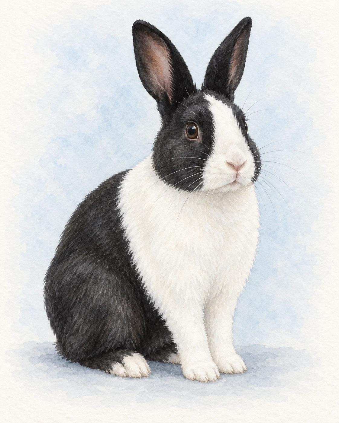 seated watercolor dutch rabbit portrait