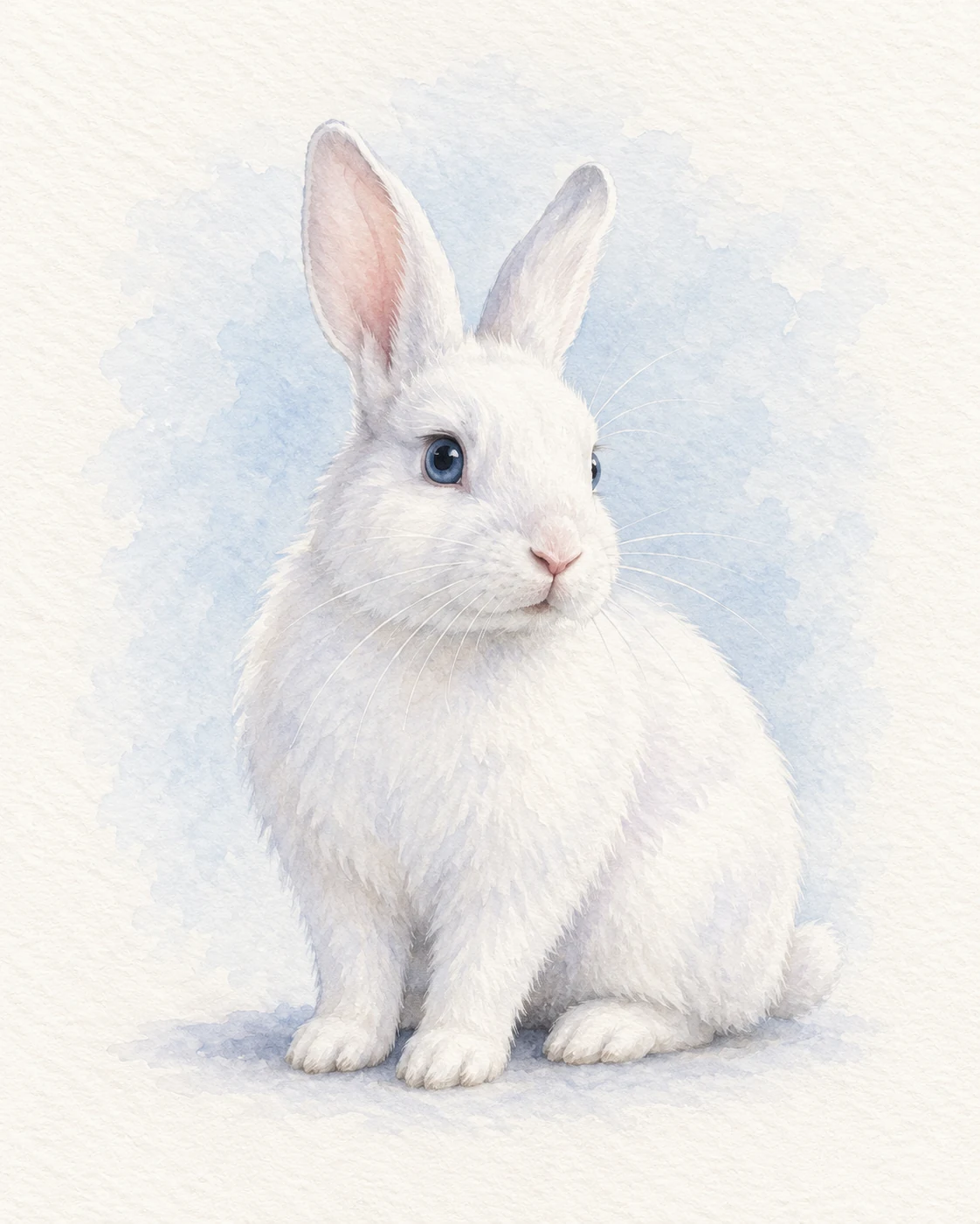 seated watercolor white rabbit portrait