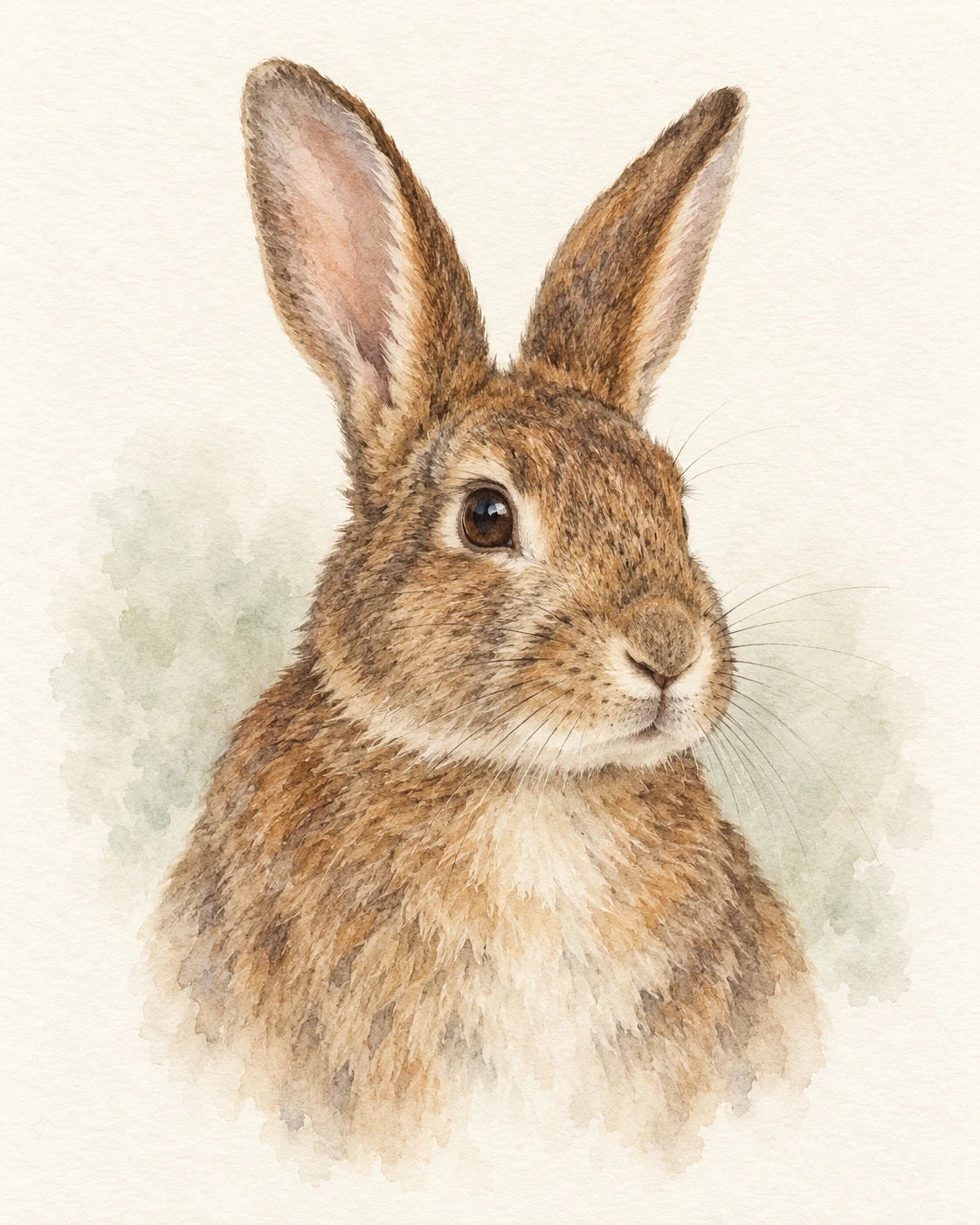 soft watercolor upright ear rabbit portrait